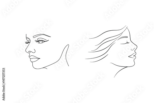 Minimalist line art of two elegant female faces representing serenity and beauty