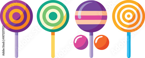 Colorful Lollipop Icon Set in Multiple Styles Ideal for Candy Shop Branding UI Elements and Fun Decorative Graphics in a Modern Vector Illustration