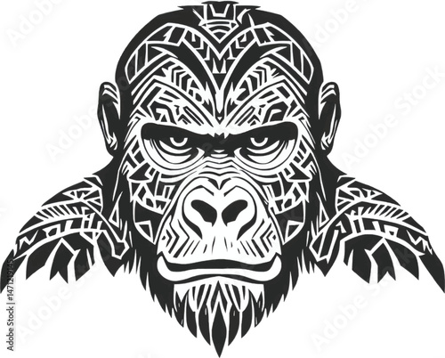 Tattoo-Ready Tribal Gorilla Head Drawing for Apparel Use