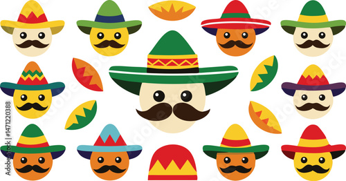 Wallpaper Mural Fun and Festive Mexican Sombrero Vector Icons with Mustaches for Cultural Event Branding Holiday Graphics and Latin Themed Marketing Materials Torontodigital.ca