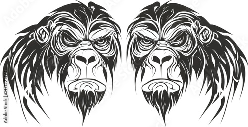 Bold Gorilla Head Tribal Art Perfect for Tattoo Concepts