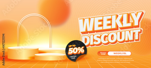 Shopping Weekly Sale discount deals Exclusive Light orange gradient Editable text effect showcase Marketing Promotion Horizontal banner Template