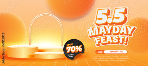 5.5 May day Sale discount deals Exclusive Light orange gradient Editable text effect showcase Marketing Promotion Horizontal banner Template