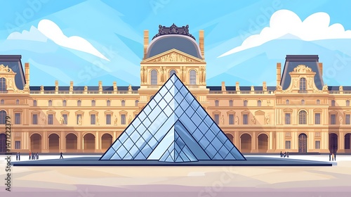 Louvre Pyramid with Paris, and France. (1)