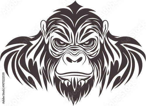 Fierce Tribal Gorilla Head Illustration for Tattoos and Shirts