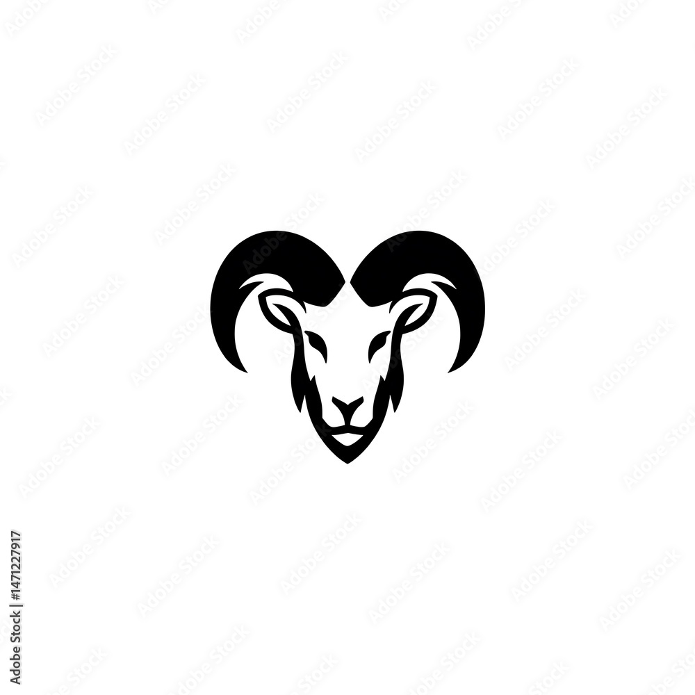 Fototapeta premium Majestic Ram Head Silhouette Logo Design a striking black and white vector illustration perfect for branding and graphic design projects.