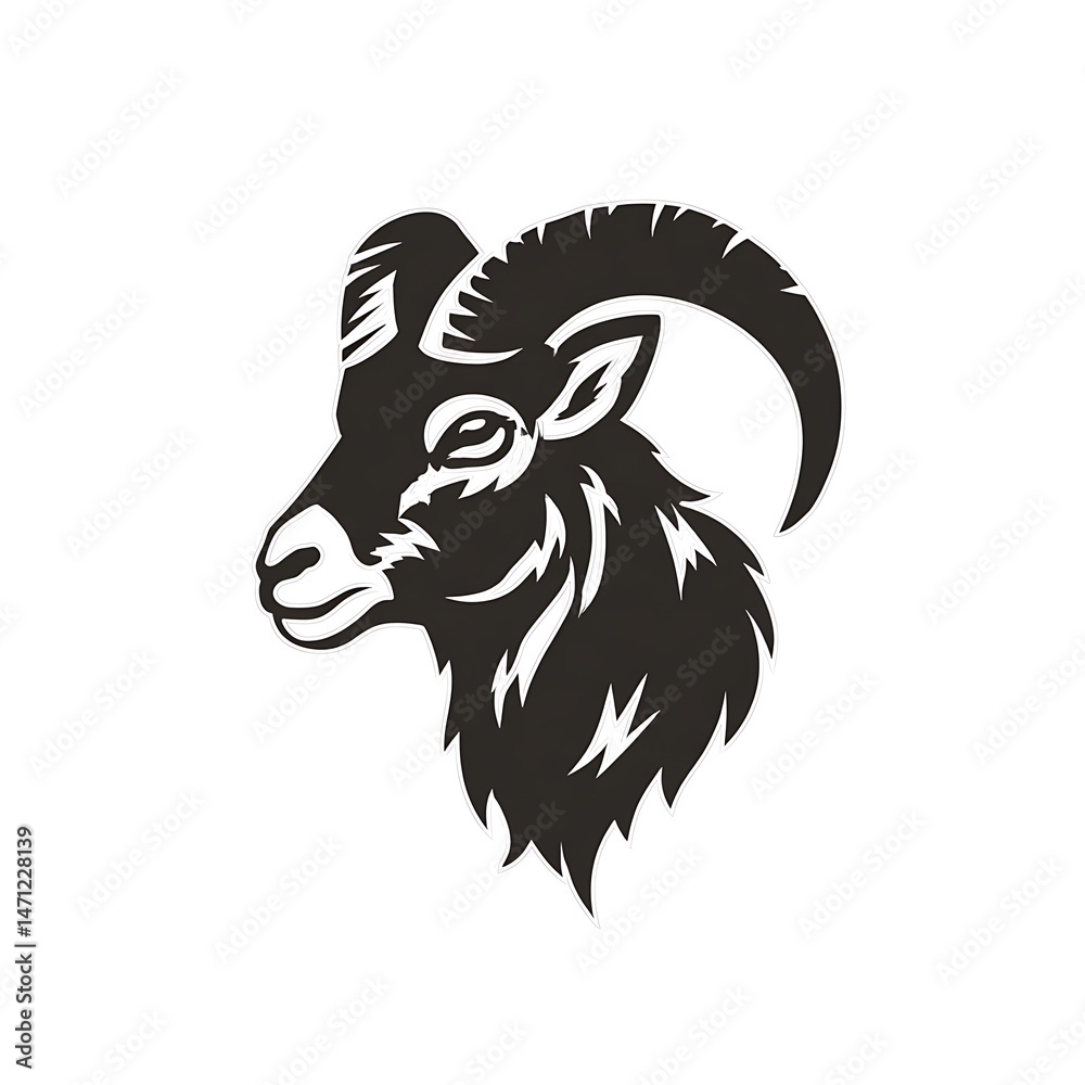 Obraz premium Majestic Ram Head Profile Elegant Black and White Wildlife Design for Logo or Decoration