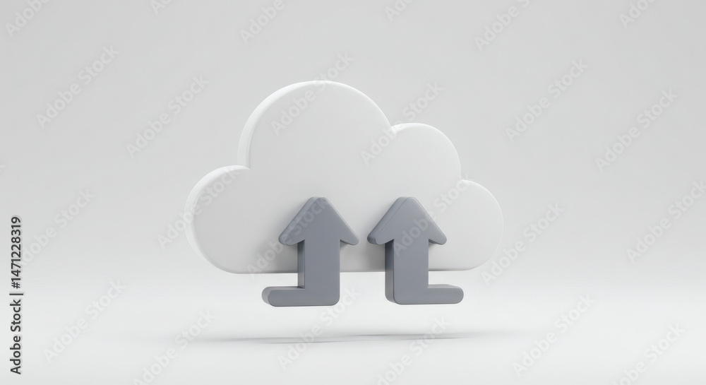Three Dimensional Cloud Upload Icon Render Three Dimensional Cloud Upload Icon Render