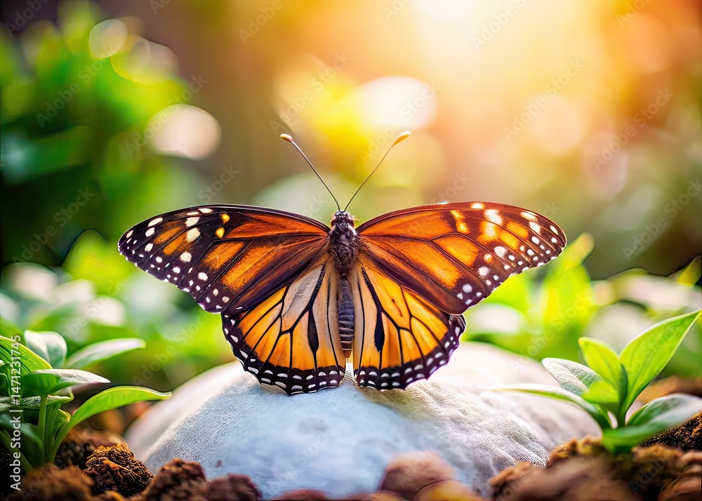 Naklejka premium Butterfly Top View Minimalist Garden Photography