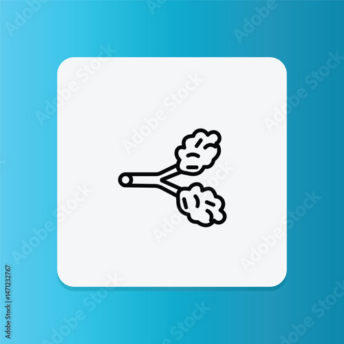 Thin line icon of human bronchi, showing the air passage structure affected by asthma and respiratory diseases.
