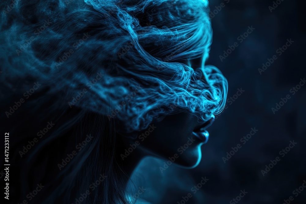 Woman veiled in blue smoke Woman veiled in blue smoke