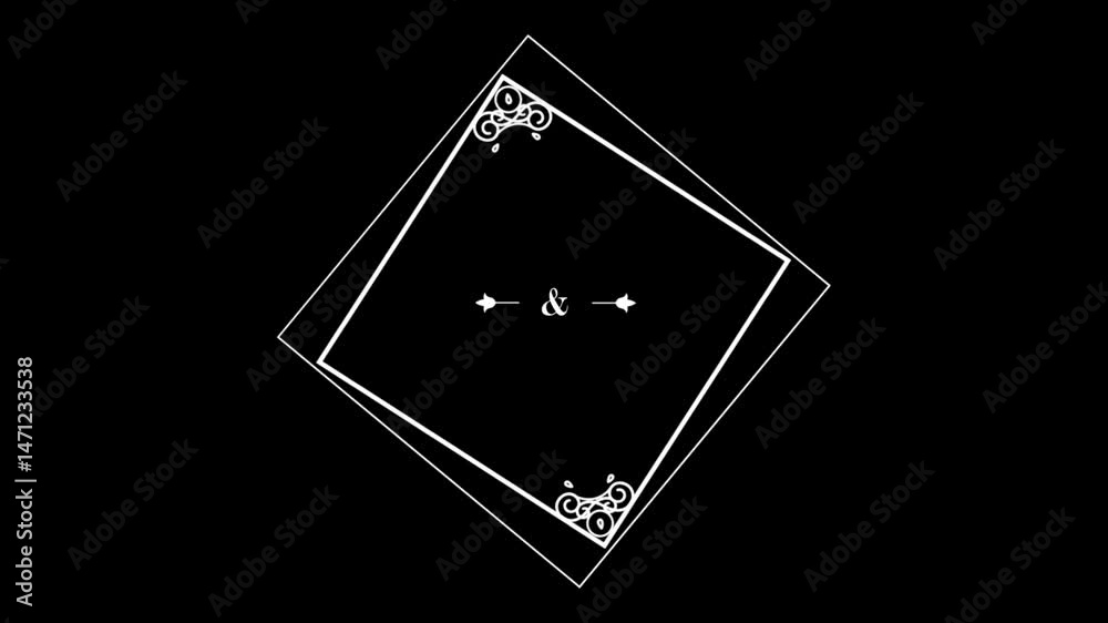 Animation wedding card border white lines on black background.