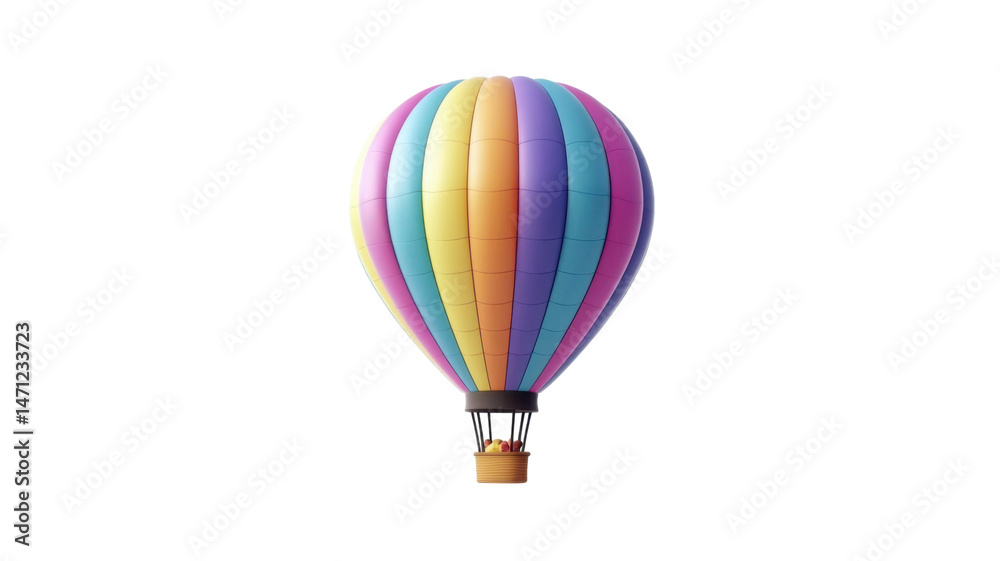 Naklejka premium Title: Colorful Cartoon Hot Air Balloon Soaring in Blue Sky Illustration on white background