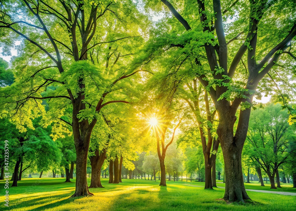 Obraz premium Sunny May Park Trees Bokeh Photo