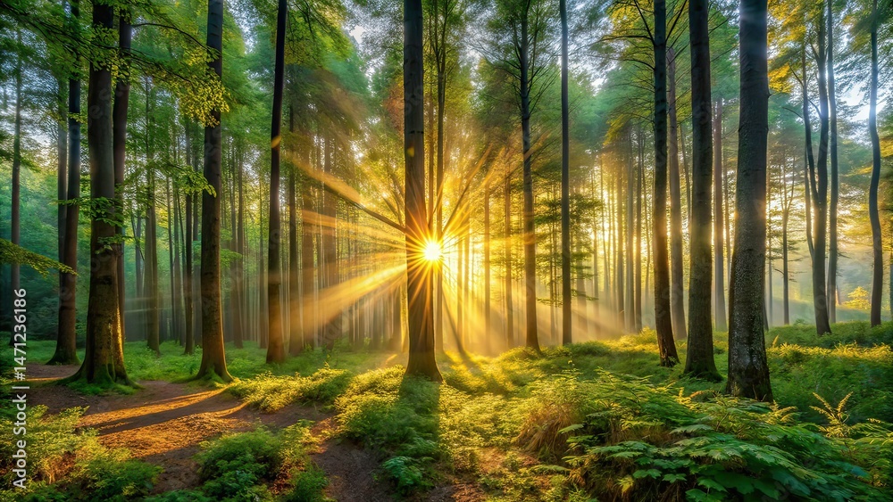 Obraz premium Sunrise Forest Panorama Minimalist Photography