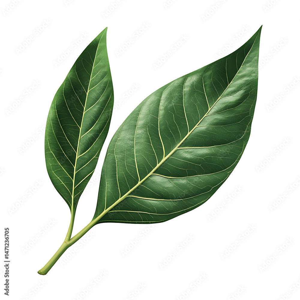 Obraz premium Two detailed green leaves showcase natural veins and organic texture beautifully on transparent background