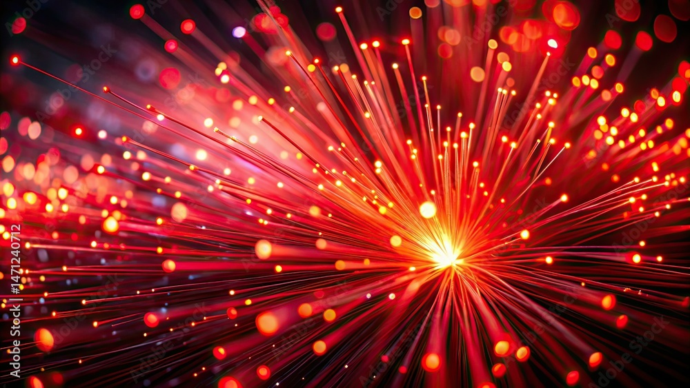 Fototapeta premium Surreal Red Fiber Optic Background, Abstract Art, Digital Painting, Futuristic, Optical Illusion