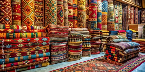 Colorful Rugs Display, Shop Interior, Vibrant Rugs, Home Decor, Textile Display, Interior Design, Rugs, Carpets, Flooring, Decor, Shop, Retail, Display, Colorful, Patterned Rugs, Artisan Rugs, Modern 