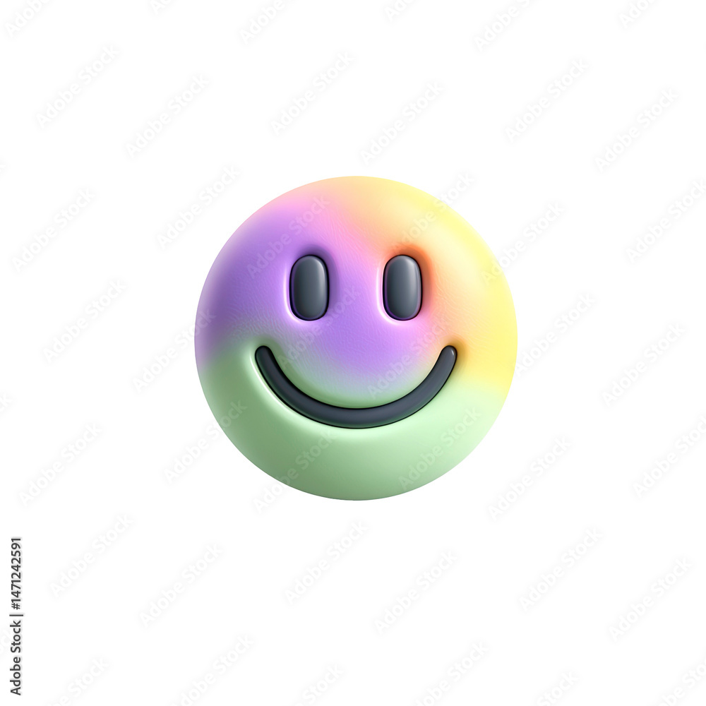 Fototapeta premium Pastel Rainbow Smiley Face Emoji 3D Render on Transparent Background