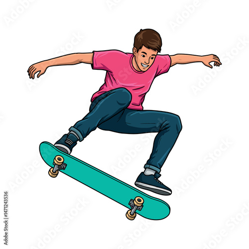 vector of skateboarder jumping isolated on white background