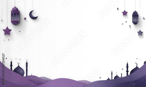 Festive Ramadan Background with Mosques Stars Moon and Lanterns Perfect for Islamic Celebrations