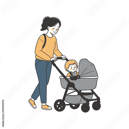 vector of mother with baby carriage