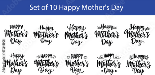 Set of 10 Happy Mother's Day Handwritten Lettering Designs for Cards and Crafts