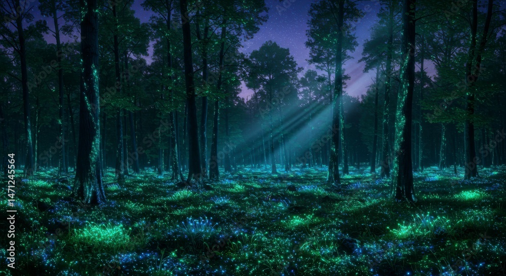 Obraz premium Mystical glowing forest at night