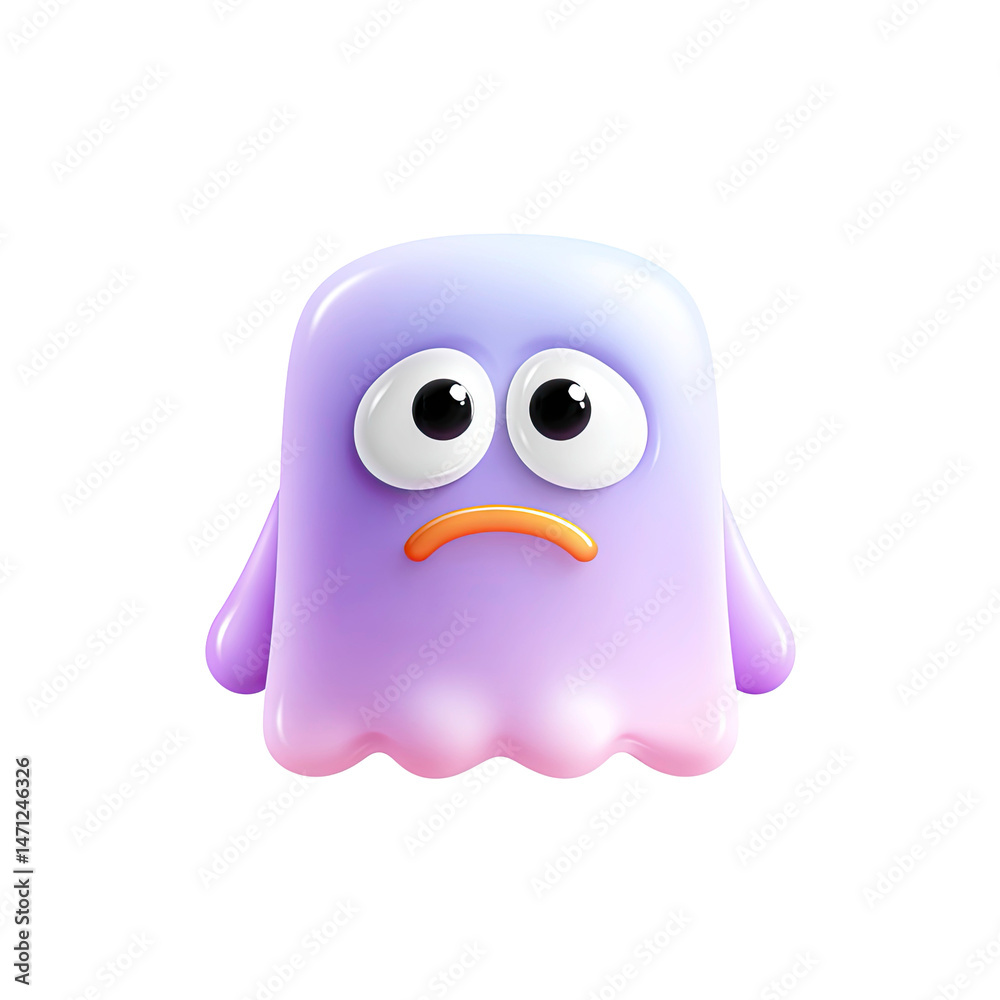 Fototapeta premium Sad Purple Ghost Cartoon Character on Transparent Background