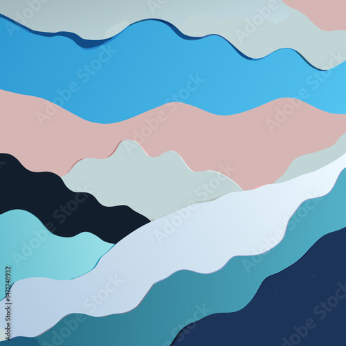 Serene abstract landscape flowing pastel blues calming greens and soft undulating hills Perfect for