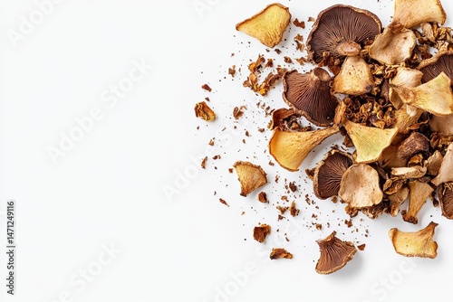 Dried mushroom pieces scattered