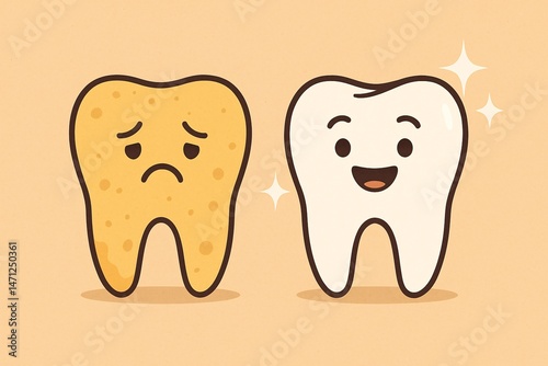 Cartoon Teeth Illustration: Happy and Sad Dental Expressions