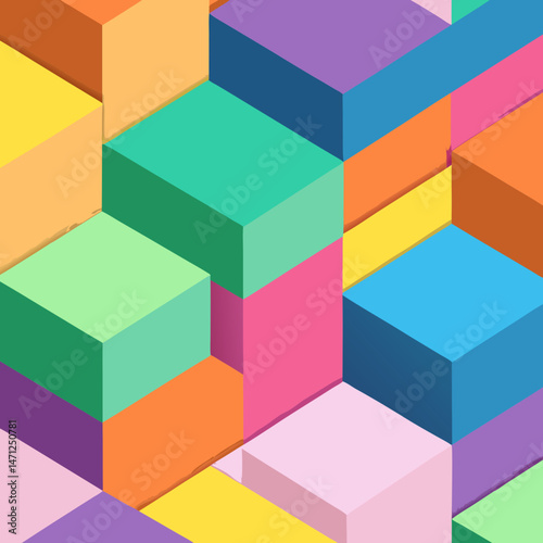 Vibrant 3D geometric pattern colorful cubes design isometric shapes pastel hues abstract art