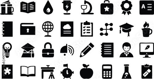 Illustrations of School and Education Icons to Represent Various Academic Themes