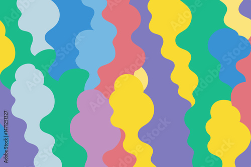 Vibrant abstract art with playful pastel wave shapes and bold colors creating a joyful optimistic