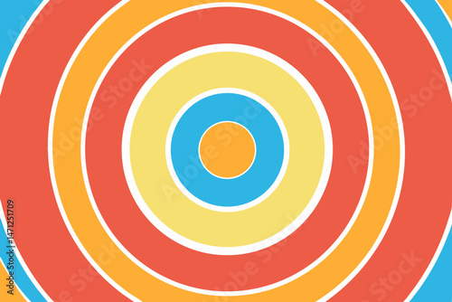 Vibrant concentric circles retro 70s design colorful abstract art bright hues orange yellow red blue