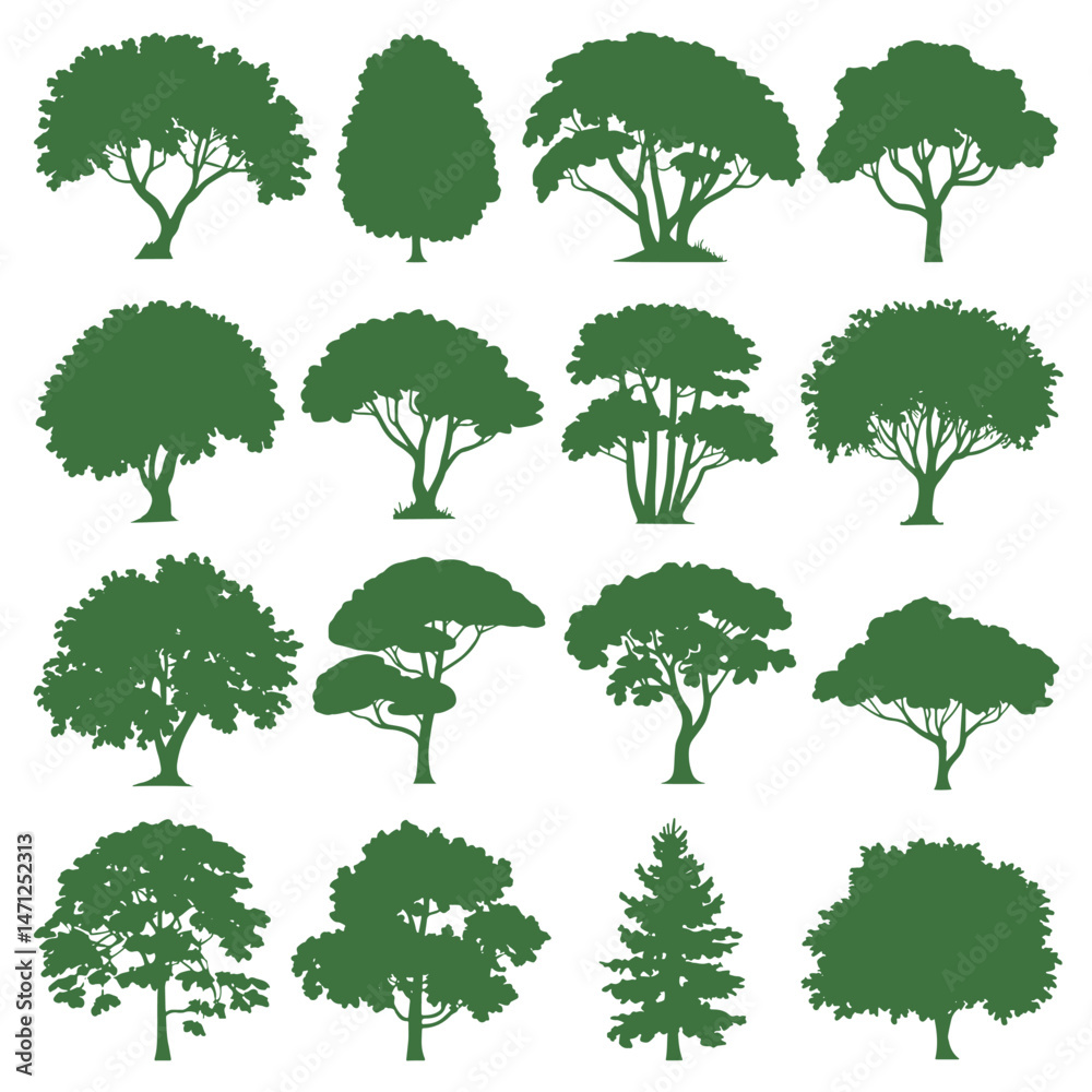 Fototapeta premium Tree and forest silhouettes - Vector illustration collection of trees