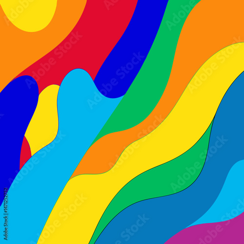 Vibrant rainbow abstract art Colorful waves joyful energy dynamic curves bold hues bright design