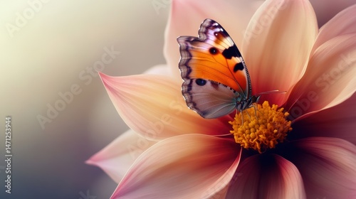 Wallpaper Mural Stunning Butterfly on Vibrant Flower Petals with Soft Background Torontodigital.ca