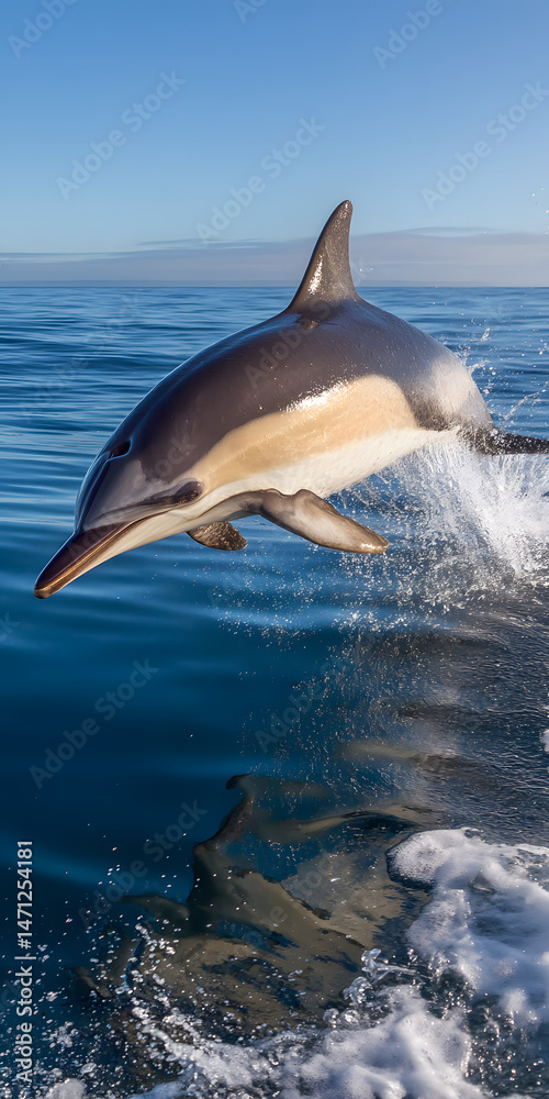 Fototapeta premium Joyful Dolphin Leap in Sunlit Ocean