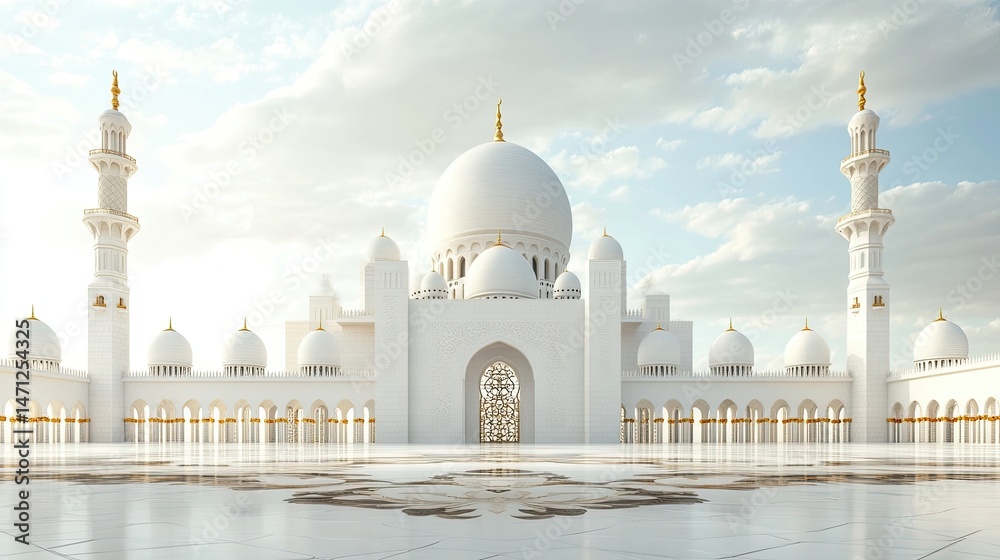 Obraz premium Background design with realistic mosque and Eid greeting
