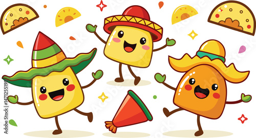 Creative and Cute Cartoon Nacho Chips for Fun Illustration Projects