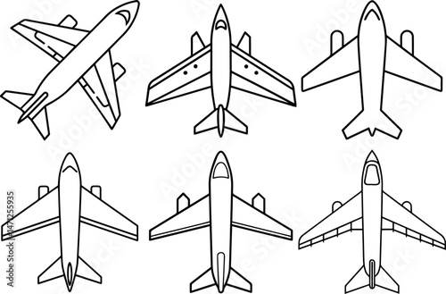 Set of Airplane outline vectorillustraion