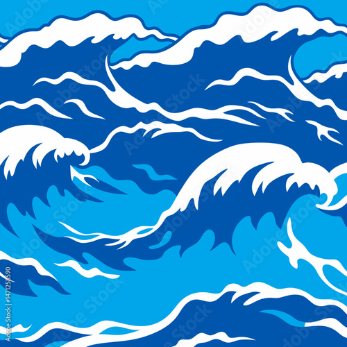 Dynamic ocean waves vibrant blue stylized design Abstract art nautical theme sea water wave ocean