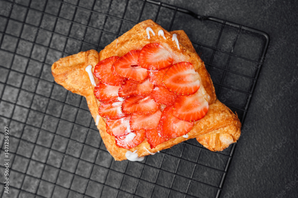 Delicious strawberry pastry cooling on a wire rack after baking