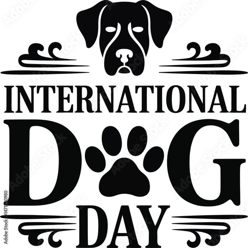 International Dog Day Typography Design with Dog Head and Paw Print  on transparent background .