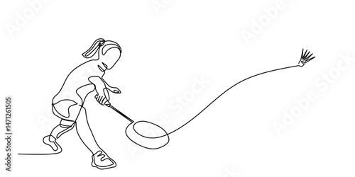 continuous line art of woman doing badminton exercise. vectors illustration