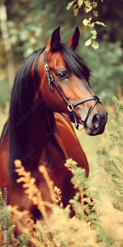 Obraz premium Graceful Chestnut Thoroughbred in a Lush Pasture