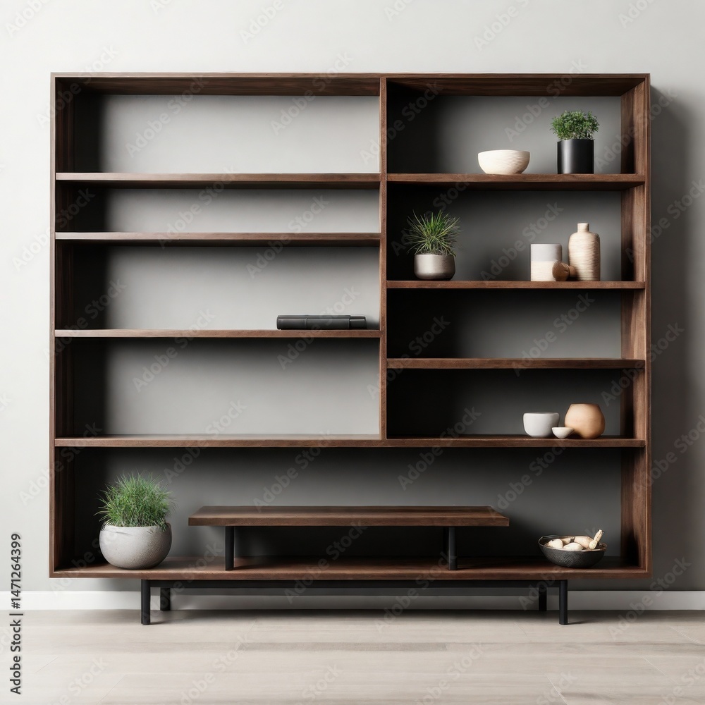 Fototapeta premium Shelf on a white background. Dark veneer.