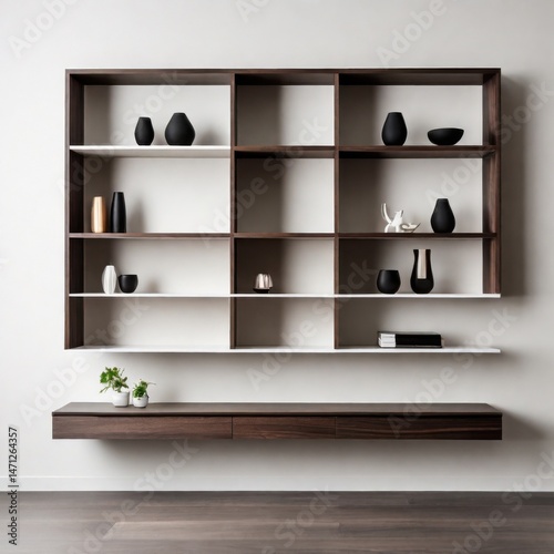 Shelf on a white background. Dark veneer.